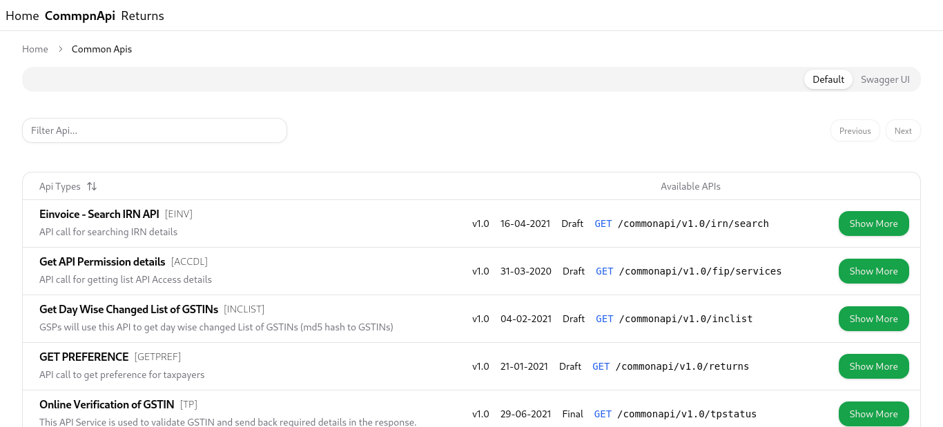 Common API List